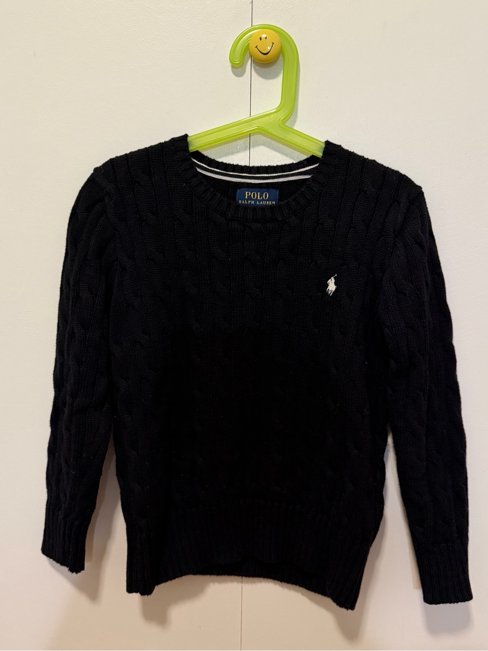 Polo by Ralph Lauren Black Cable Knit Crewneck Sweater for Kids